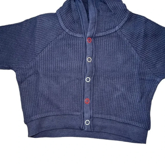 Open Edit Thermal Knit Snap Up Cotton Hoodie in Navy Charcoal NEW Infant - Picture 4 of 7